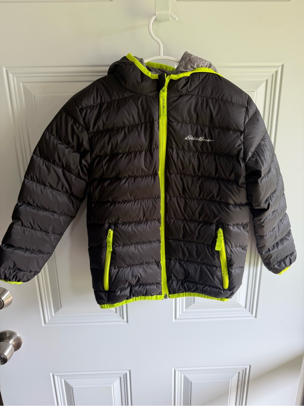 Eddie Bauer Black Puffer Jacket with Neon Yellow Trim - Kids